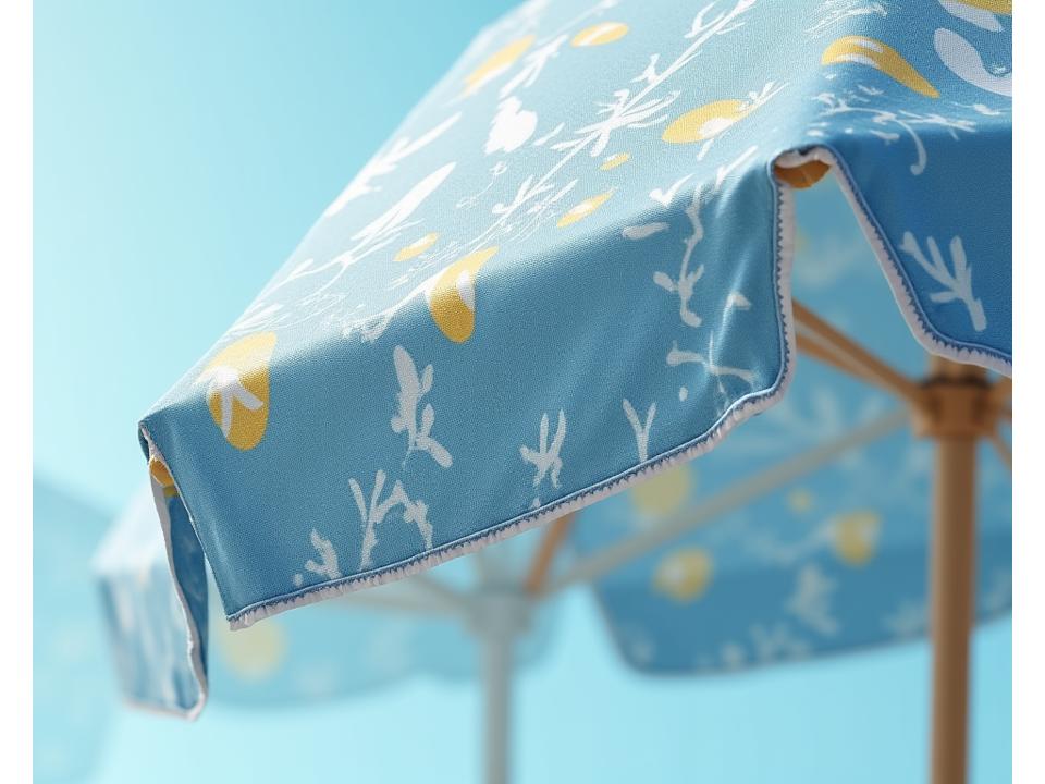 Close-up of a designer beach umbrella with intricate patterns